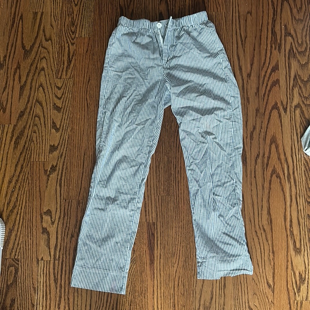 Blue and white striped pants